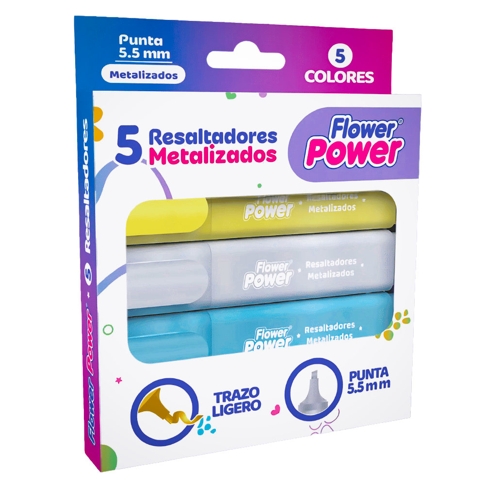 Resaltadores Metalizados Flower Power X5
