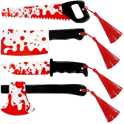 Marcapáginas de acrílico, cuchillo sangriento, hacha, sierra con borlas, accesorios de lectura de terror